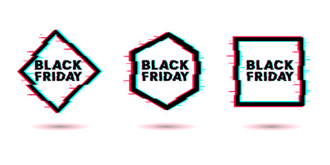 Black Friday. Sale lettering template design. Black Friday banner. Black Friday crash text. Anaglyph 3D effect. Technological retro background. Special offer. Vector illustration EPS10