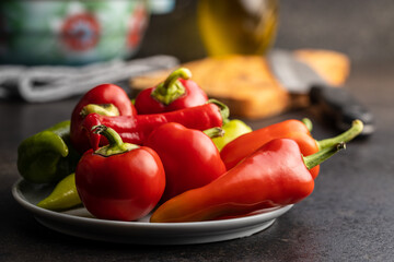Various types of peppers vegetables