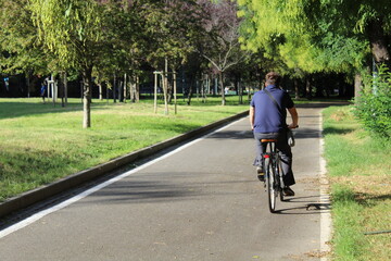 Pedalare in bicicletta nel parco della città