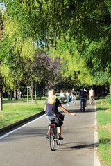 Pedalare in bicicletta nel parco della città