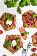 Strawberry galette with basil and pistachio 