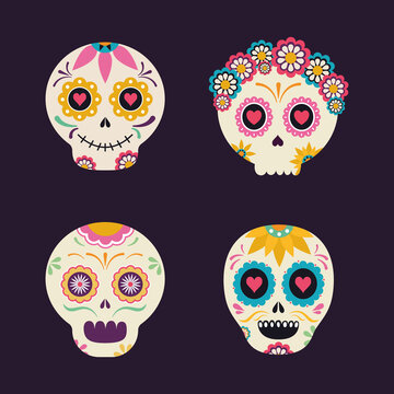 Mexican skull heads set vector design