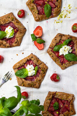 Strawberry galette with basil and pistachio 