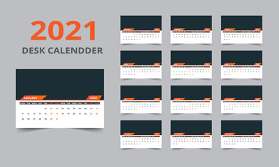Desk Calendar design 2021 template - 12 months included 
