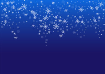 Snowflakes. Snow, snowfall. Falling scattered white snowflakes on a gradient background. Vector	