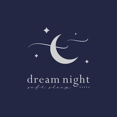 Dream night logo template. Night sky logo. Moon and stars logo.