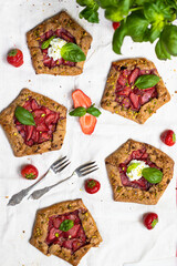 Strawberry galette with basil and pistachio 