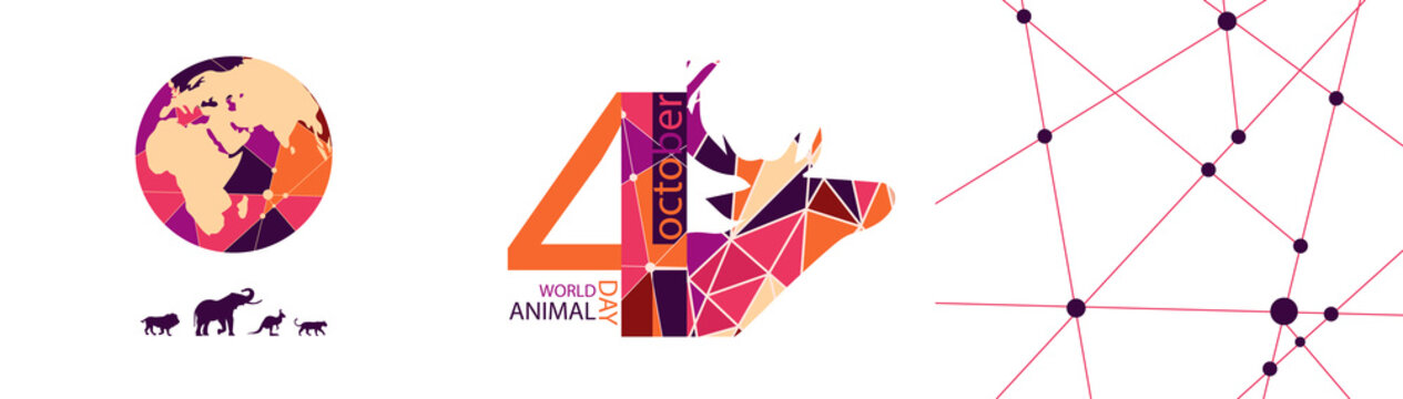 stylized poster Design for world animal day in trendy colors of autumn. Image of a deer's head in geometric style and the world. EPS10