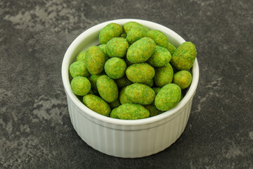 Spicy wasabi peanuts in the bowl