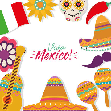 mexican frame icon set vector design
