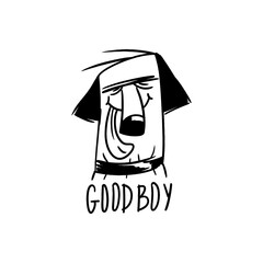  Hand drawn funny dog portrait and a text good boy. Vector illustration.