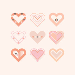 Trendy pink girly color cute assorted baby hearts icons set frame