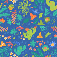 botanical seamless pattern on blue