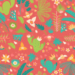 botanical seamless pattern on pink