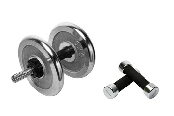 Obraz na płótnie Canvas big and small dumbbells, isolate on white background, healthy lifestyle