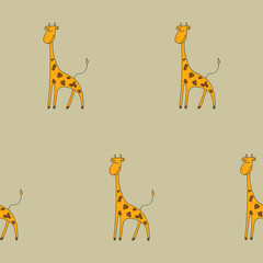 Naklejka premium Pattern with giraffes on a beige background