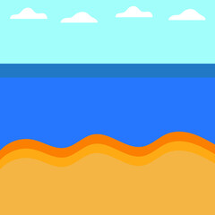 Cartoon sea, sand and sky with clouds