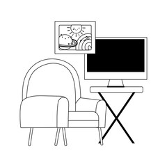 workspace chair table with monitor isolated icon line style