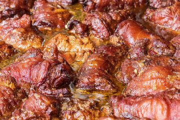 Healthy street food to go - meat. Delicious food cooked over an open fire, which is offered at a street food fair, event, festival.