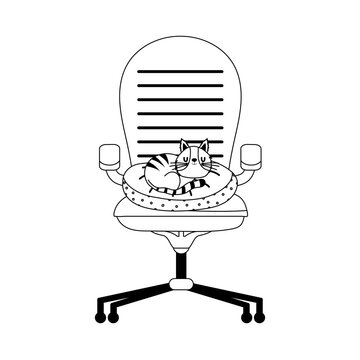 recommend clip art: cat resting on cushion in chair isolated icon line style