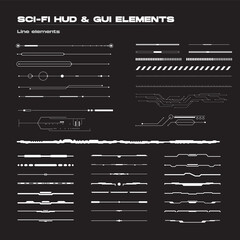 Abstract futuristic sci-fi concept user interface HUD. Vector set of linear techno futuristic vector graphic elements. © Valery Medvedev