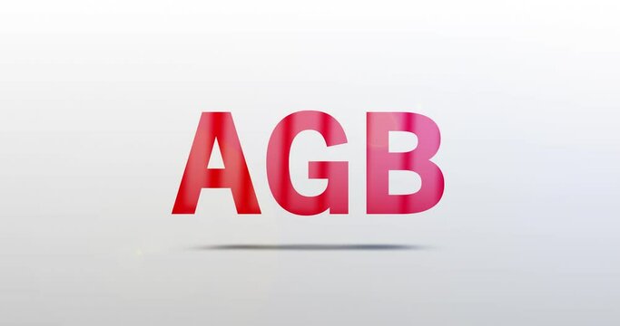AGB. Partikel Logo. Text Animation. Rotes Wort auf grauem Hintergrund. Hochwertiges Intro