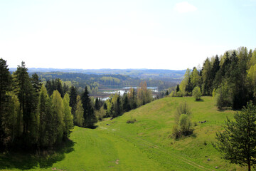 The landscape of the Suwalki Region, hills and lake