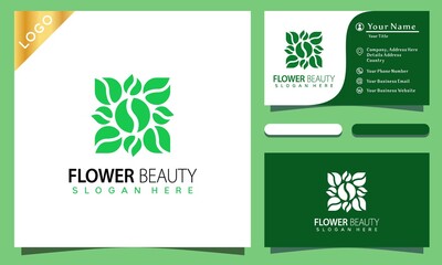 Flower beauty logo design vector illustration, minimalist elegant, modern company business card template