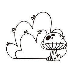 autumn bush mushroom foliage nature isolated icon line style