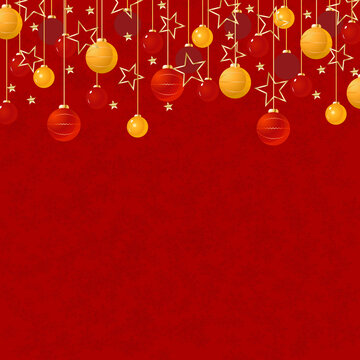 Christmas Festive Red Backrounds With Balls And Snowflakes.