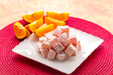 Traditional Turkish Delight. Clean background, traditional presentation.