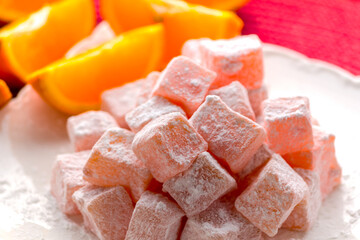 Traditional Turkish Delight. Clean background, traditional presentation.