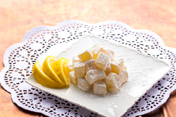 Traditional Turkish Delight. Clean background, traditional presentation.