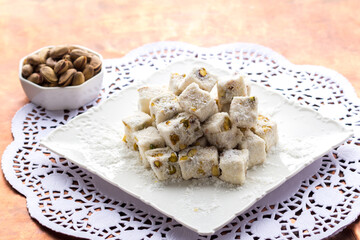 Traditional Turkish Delight. Clean background, traditional presentation.