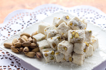 Traditional Turkish Delight. Clean background, traditional presentation.