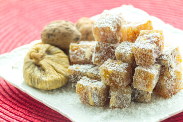Traditional Turkish Delight. Clean background, traditional presentation.