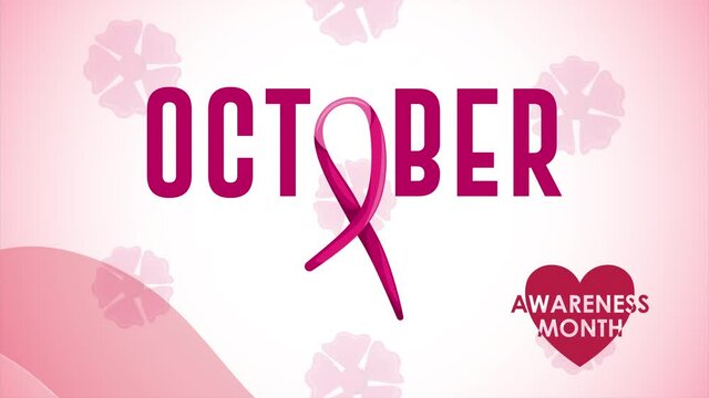 breast cancer campaign october lettering with ribbon and heart