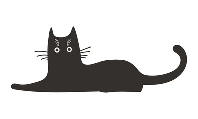 Funny black cat on white background. Vector illustration.