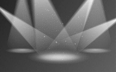 Spotlight. Transparent effect for your design. Light, stars and smoke with stage.