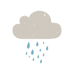 Beige rainy cloud with grunge texture. Vector illustration on white background.
