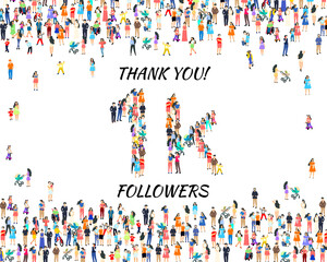 Thank you followers peoples, 1k online social group, happy banner celebrate, Vector