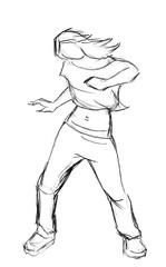 A girl in clothes dancing a modern dance. A rough, linear pencil sketch. Raster illustration.
