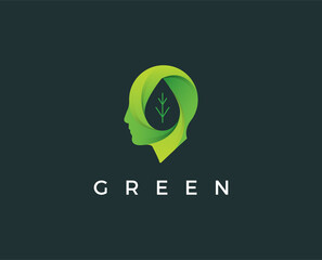 minimal green head logo template - vector illustration