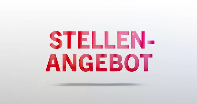Stellenangebot. Partikel Logo. Text Animation. Rotes Wort auf grauem Hintergrund. Hochwertiges Intro