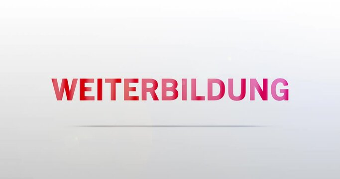 Weiterbildung. Partikel Logo. Text Animation. Rotes Wort auf grauem Hintergrund. Hochwertiges Intro