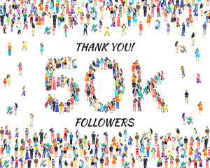 Thank you followers peoples, 50k online social group, happy banner celebrate, Vector
