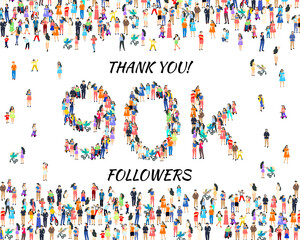 Thank you followers peoples, 90k online social group, happy banner celebrate, Vector