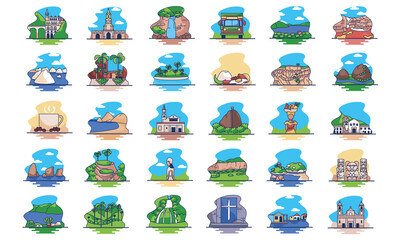 isolated set group colombia travel sites icon -Vector