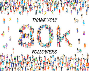 Thank you followers peoples, 80k online social group, happy banner celebrate, Vector