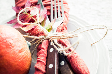 Thanksgiving autumn place setting with cutlery